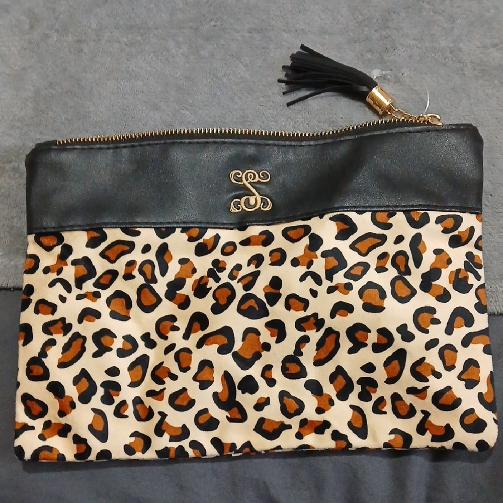 Leopard Print Cosmetic/Go Out Bag with Black Accents
